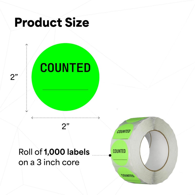 TapeCase INVLBL-023 Counted Inventory Label, Circular Adhesive Label, Green, 2 in, 1000 Labels Per Roll, 1 Roll - Image 5